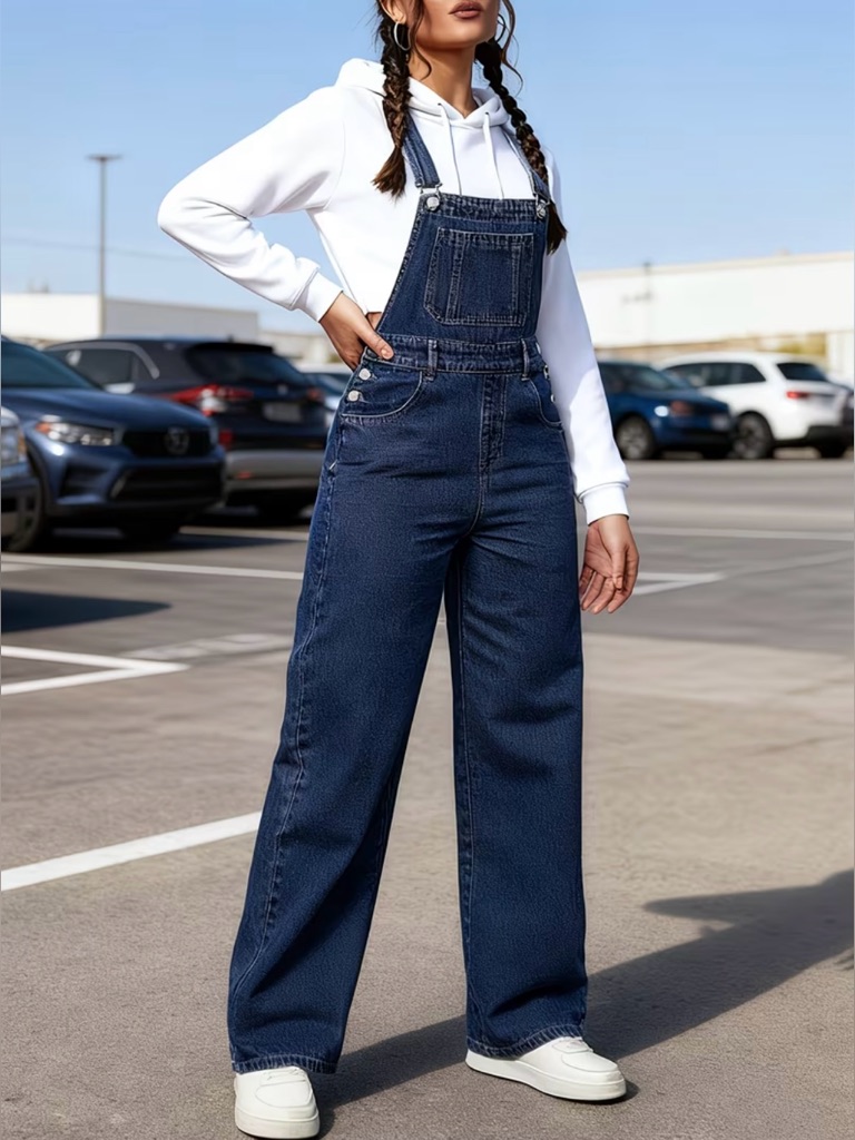 Classic Dark Blue Denim Overalls - Women Jeans